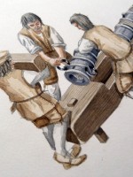 Original illustration of an Elizabethan cannon and crew