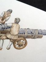 Original illustration of an Elizabethan cannon and crew