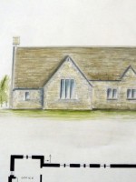 Original architect's drawing for a stone carver's workshop in the Cotswolds