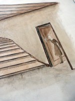 Original architect's drawing for a staircase for a hall