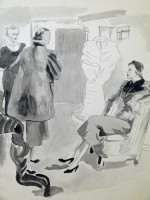 Original 1930s fashion drawing: couture showroom of fur coats | Not stated | £50.00